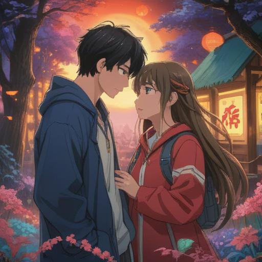 Significant spiritual signs of reconciliation, a couple looking at each other with hopeful expressions, soft light illuminating the scene, surrounded by symbols of love and clarity, gentle aura of healing energy, nature elements like blooming flowers and flowing water, serene and tranquil atmosphere, hint of cosmic influence, 4k