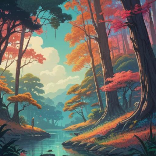 A mystical scene depicting a serene landscape, subtle movement in the trees despite calm air, ethereal light filtering through foliage, an aura of spirituality and awareness, symbols of intuition and guidance subtly integrated into the environment, harmony between nature and the unseen, tranquil atmosphere, heightened sense of presence, 4k