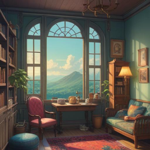 A serene and peaceful room being organized, soft natural light filtering through the window, a sense of tranquility and clarity, spiritual symbols subtly integrated into the scene, plants symbolizing growth and renewal, organized shelves and a clean workspace, calming colors, a feeling of harmony and balance, uplifting energy, 4k