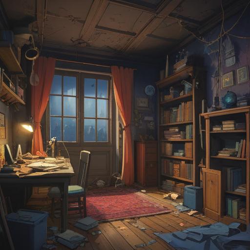 A cluttered and messy room, symbolic items scattered around, dark corners representing neglected areas, eerie shadows suggesting hidden spiritual warnings, an otherworldly glow emitting from a forgotten object, a sense of unease in the atmosphere, visual metaphors for spiritual neglect, 4k