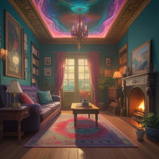 A serene room illuminated by a rainbow, subtle light reflections, spiritual symbols subtly integrated into the decor, peaceful atmosphere, hints of nature visible through the window, ethereal vibes, thoughtful details that evoke a sense of tranquility, a gentle reminder of spiritual awareness, soft gradients of color, 4k