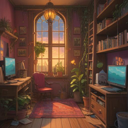 A cozy room with a small spider on the wall, warm sunlight streaming through the window, lucky charms scattered around, vibrant plants in the corners, a feeling of serenity and good fortune, inviting atmosphere, homey details, 4k