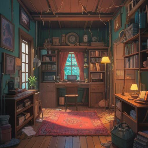 A spiritual sign of positivity in a messy room, cluttered surroundings, softly glowing light illuminating a corner, ethereal aura surrounding various items, gentle energy flowing through the space, hints of nature peeking through the chaos, a sense of hope and transformation, calming color palette, serene atmosphere, 4k