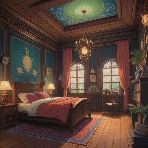 A serene room with soft lighting, subtle vibrations in the air, calming spiritual symbols adorning the walls, a cozy atmosphere filled with positive energy, gentle waves of sound resonating, a peaceful meditation corner, natural elements like plants and crystals, 4k