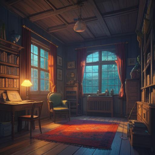 A spiritual illustration depicting a dimly lit room with a sense of unease, ethereal light filtering through the windows, shadows casting unsettling shapes, odd objects representing spiritual messages, a faint mist enveloping the space, hints of decay and neglect, introspective atmosphere, deep emotional undertones, 4k