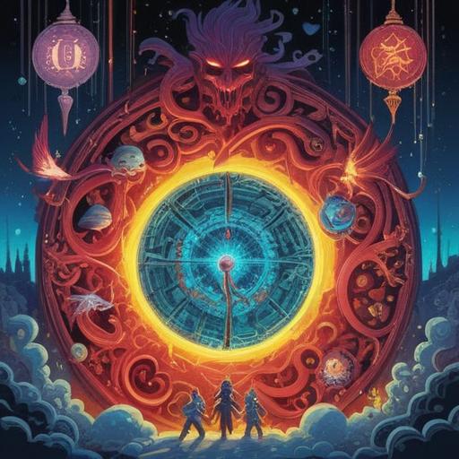 A vibrant and symbolic illustration of a lucky charm breaking the negative spiral, intricate design of the charm showcasing various colors, surrounded by swirling dark clouds representing negativity, bright rays of light emerging from the charm, uplifting atmosphere, contrasting elements of light and dark, detailed textures, 4k