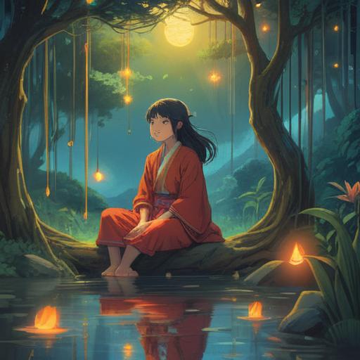 A serene and contemplative scene depicting a person in deep reflection, soft light illuminating the surroundings, ethereal symbols floating in the air, a gentle presence suggesting guidance from beyond, nature in bloom representing renewal and hope, a subtle connection to the spirit world, tranquil atmosphere, emotional depth, vivid colors, intricate details, 4k