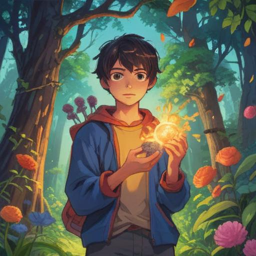 A serene and uplifting scene, a young person holding a symbolic lucky charm, surrounded by bright flowers, sunlight filtering through trees, expressing hope and acceptance, delicate details in the charm, warm color palette, a peaceful atmosphere, soft focus, 4k