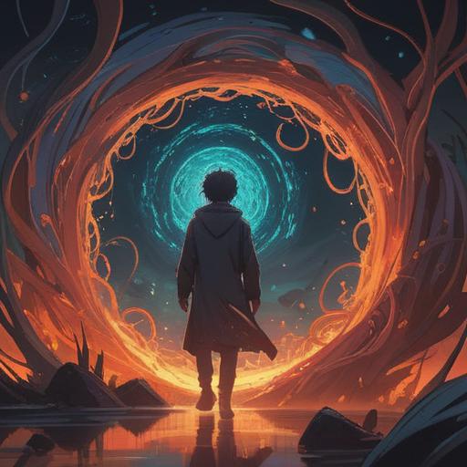 A profound and introspective illustration, depicting a shadowy figure representing a father with a heavy heart, swirling emotional energies around, contrasting with bright, ethereal light symbolizing personal growth, an aura of conflict and healing, mystical symbols in the background, conveying deep emotional resonance, surreal atmosphere, 4k
