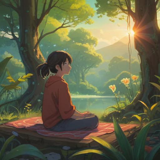 A serene and introspective scene, gentle light filtering through trees, a person meditating in nature, soft whispers of the wind, symbolic representations of trust and forgiveness, ethereal spiritual signs surrounding the individual, peaceful atmosphere, 4k