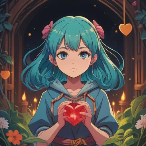 A serene illustration of a lucky charm designed to heal after infidelity, featuring a heart-shaped amulet glowing softly, surrounded by calming nature elements like a gentle stream and blooming flowers, evoking a sense of peace and comfort, pastel colors, peaceful atmosphere, 4k