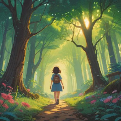 A serene illustration representing the power of spirituality in everyday life, a person finding joy in small blessings, gentle sunlight filtering through trees, peaceful park setting, moments of gratitude and reflection, harmonious connection with nature, uplifting atmosphere, vibrant colors, 4k