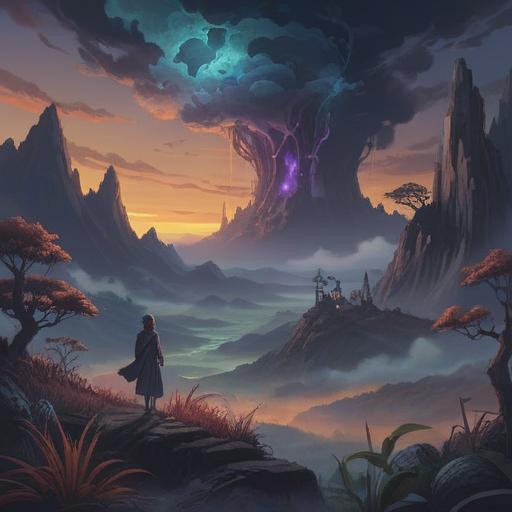 A dark, ethereal landscape, shadowy figures looming in the background, a person surrounded by swirling mist, a haunting atmosphere, symbolic representations of anxiety and fear, spiritual energy manifesting as faint light or orbs, visual metaphors for spiritual signs, surreal dream-like quality, 4k