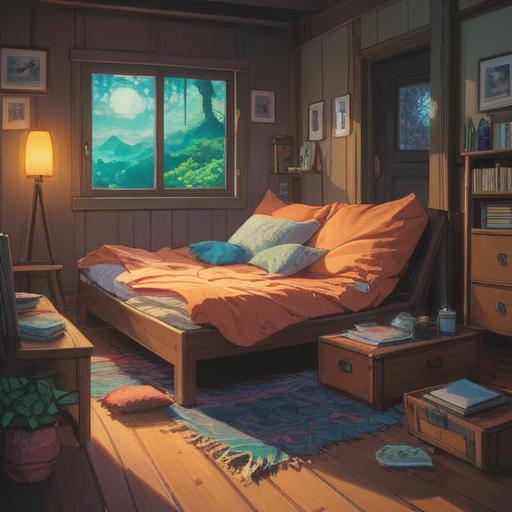 A serene and introspective scene depicting the act of discarding a futon, symbolizing spiritual cleansing and renewal, gentle light filtering through a window, soft shadows casting on the floor, a peaceful aura surrounding the futon, representing attachments being released, nature elements like plants and sunlight enhancing the atmosphere, tranquil setting, inviting sense of liberation, 4k