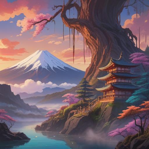 A spiritual illustration of Mount Fuji appearing in a dream, ethereal atmosphere, dreamlike scenery, calming colors, mystical elements surrounding the mountain, symbolic representation of enlightenment, soft clouds drifting, serene night sky, reflection on a tranquil lake, 4k