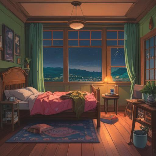 A serene illustration of a couple in separate bedrooms, soft light filtering through windows, symbolic representation of personal growth, intimate yet distant connection, ethereal atmosphere, peaceful reflections, emotional exploration, harmonious coexistence, 4k