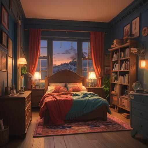 A serene illustration of a cozy couple's separate bedroom, showcasing a lucky charm prominently displayed on a bedside table, warm lighting casting soft shadows, personal touches throughout the room, a peaceful ambiance, inviting color palette, detailed accessories signifying hope and happiness, 4k