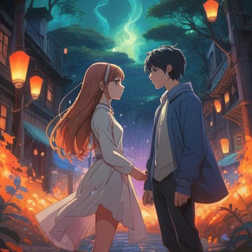 A couple standing apart in a serene environment, subtle tension between them, ethereal aura surrounding their figures, soft light illuminating their expressions, symbolic elements representing spiritual disconnection, calming nature backdrop, introspective atmosphere, intricate details in clothing, emotional depth, high-resolution