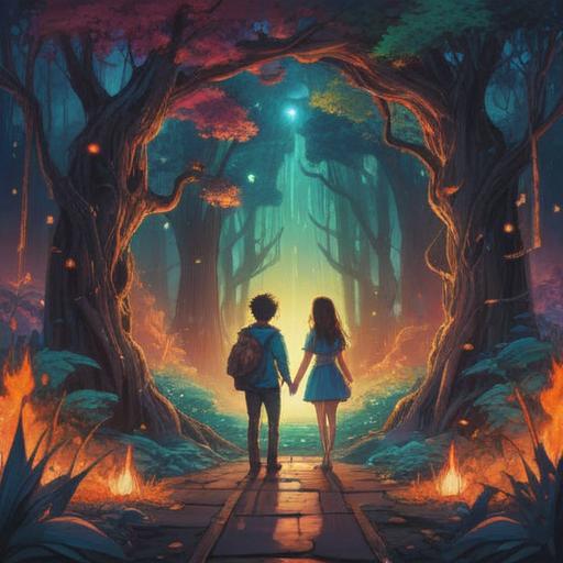 A symbolic depiction of a couple facing challenges in their relationship, ethereal elements representing spiritual growth, contrasting dark and light energies around them, a mystical aura highlighting their emotional distance, nature surrounding them symbolizing healing and renewal, thoughtful expressions on their faces, reflective environment, 4k