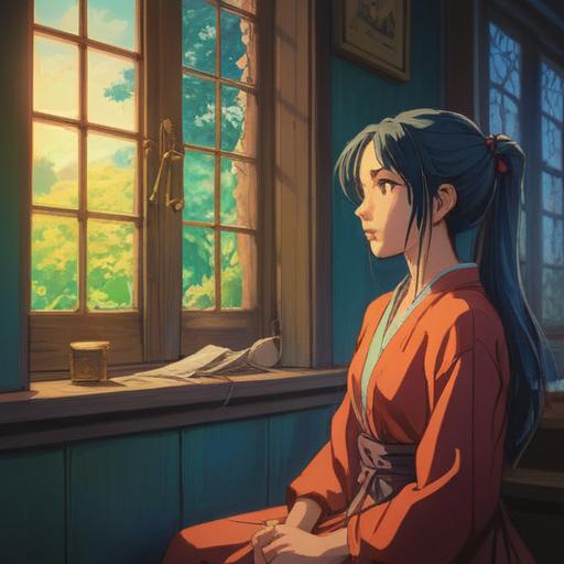A serene, introspective scene depicting a woman gazing out of a window, ethereal light filtering through, representing disconnection and self-reflection, subtle spiritual symbols in the air, gentle color palette, peaceful ambiance, representing inner growth, thoughtful expression, 4k