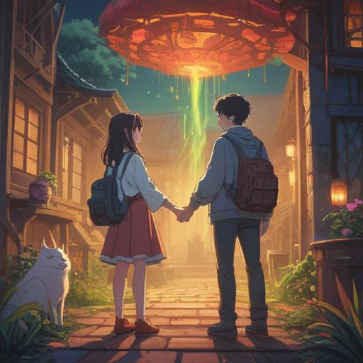 A serene and peaceful scene depicting a couple in the midst of a disagreement, surrounded by ethereal light, symbols of harmony and understanding floating around, warm colors representing love and connection, soft focus on their expressions revealing both frustration and a hint of resolution, spiritual elements like glowing orbs or gentle auras, a tranquil background suggesting growth and healing, 4k