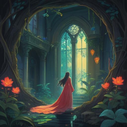 A surreal interpretation of a woman discovering her husband's infidelity, ethereal light surrounding her, symbols of growth and transformation emerging from the chaos, a blend of sorrow and enlightenment, dreamlike landscape representing emotional turmoil and spiritual awakening, vibrant colors contrasting dark elements, a sense of hope and resilience, 4k