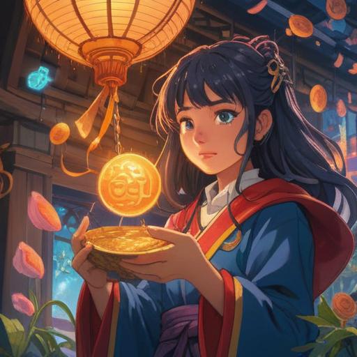 A serene and hopeful scene depicting a woman holding a lucky charm, vibrant colors, rich details of her surroundings, feeling of empowerment, elements symbolizing healing and strength, a radiant glow around the charm, emphasizing the theme of overcoming challenges, uplifting atmosphere, 4k