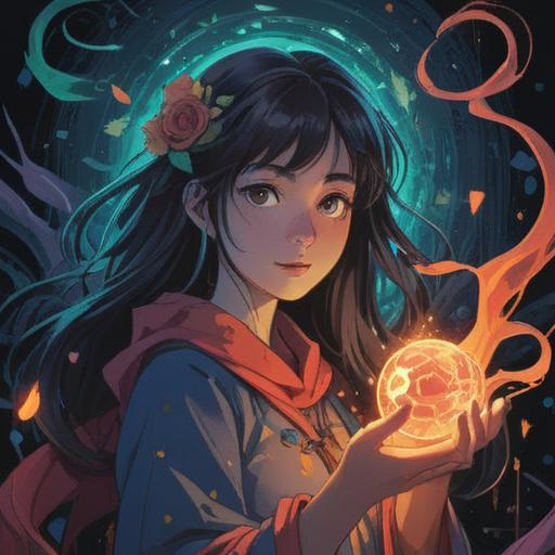 A spiritually reflective illustration depicting a woman surrounded by ethereal energies, contrasting emotions represented by dark and light colors, abstract symbols of love and resentment floating around her, a serene yet conflicted expression, surrounded by a mystical landscape that embodies her inner turmoil, intricate detailing to showcase the complexity of feelings, 4k