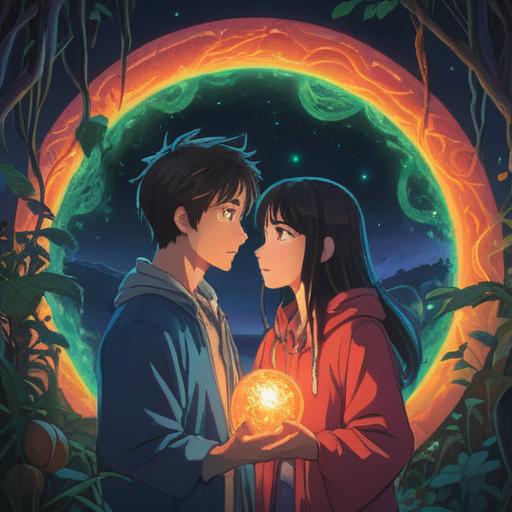A serene and mystical illustration, subtle spiritual symbols, couple experiencing newfound connection, glowing orbs representing signs, gentle light surrounding them, nature intertwined with emotions, calming atmosphere, detailed expressions of discovery, 4k