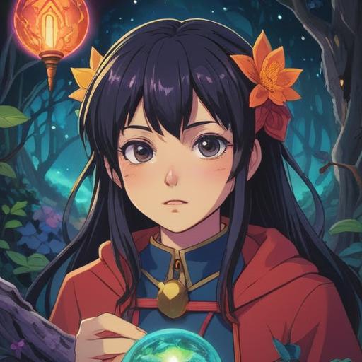 A mystical and serene illustration, vibrant colors, spiritual symbols, healing crystals glowing in soft light, a calming aura surrounding a lucky charm, nature-inspired background with lush greenery, peaceful atmosphere, enchanting character meditating, 4k