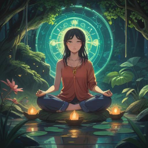 A serene and contemplative scene depicting spiritual signs, gentle light illuminating symbols of health and illness, a person meditating surrounded by ethereal aura, vibrant colors representing emotional states, nature elements symbolizing healing, mystical patterns in the background, tranquil atmosphere, 4k