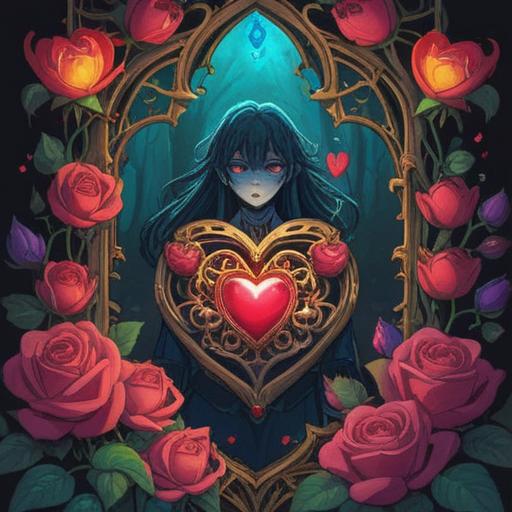 A captivating illustration of a lucky charm for love, featuring a beautifully adorned heart-shaped amulet, surrounded by blooming roses and glowing stars, soft pastel colors, enchanting atmosphere, intricate details on the charm, symbols of affection and romance, a light aura of magic, 4k