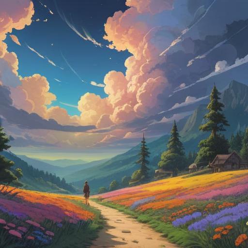 A serene landscape symbolizing financial freedom, peaceful nature scenery, vibrant colors, imagery of clouds and sunshine representing positivity, subtle hints of currency symbols blending with nature, harmonious balance between wealth and spirituality, uplifting atmosphere, thought-provoking visual elements, 4k