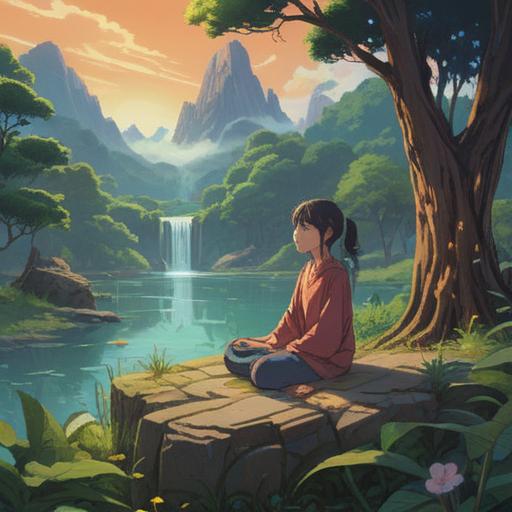 A mystical and serene landscape showing signs of passive income, ethereal symbols floating in the air, a person meditating surrounded by nature, illuminated by soft light, spiritual guidance represented by gentle shadows, financial growth represented by flourishing trees, a calm and harmonious atmosphere, 4k
