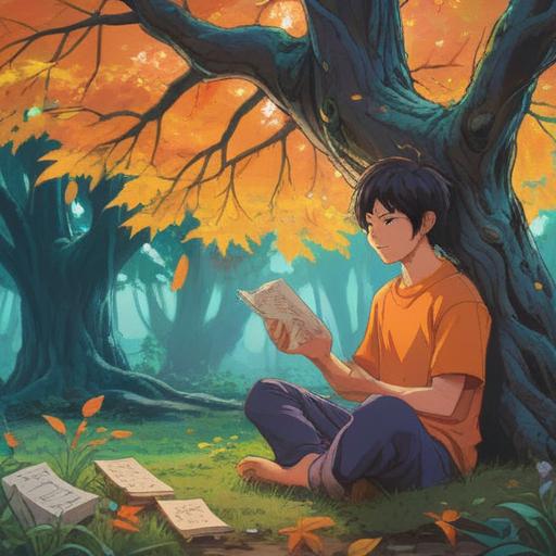 A serene illustration depicting personal growth through financial independence, a person meditating under a tree, symbolizing tranquility and wisdom, paper notes and coins floating around, representing passive income, a peaceful garden setting with blooming flowers and sunlight filtering through leaves, vibrant colors, high detail, inspirational atmosphere, 4k