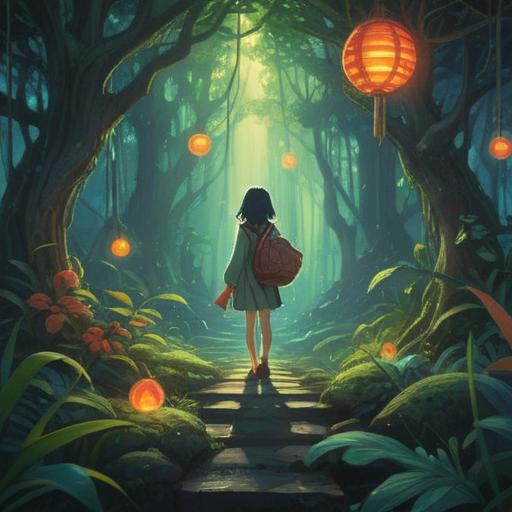 A mystical encounter leading to fortune, a magical talisman glowing brightly, surrounded by ethereal light, lush greenery in the background, symbols of luck like four-leaf clovers and horseshoes, enchanting atmosphere, whimsical details, vibrant colors, high-resolution illustration