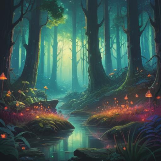 A mysterious scene depicting a glowing aura in a tranquil forest, soft whispers echoing through the trees, vibrant colors highlighting ethereal creatures, a shimmering pathway leading to an ancient stone, gentle light illuminating spiritual symbols, serene atmosphere, nature interacting with the unseen world, enchanting details, 4k