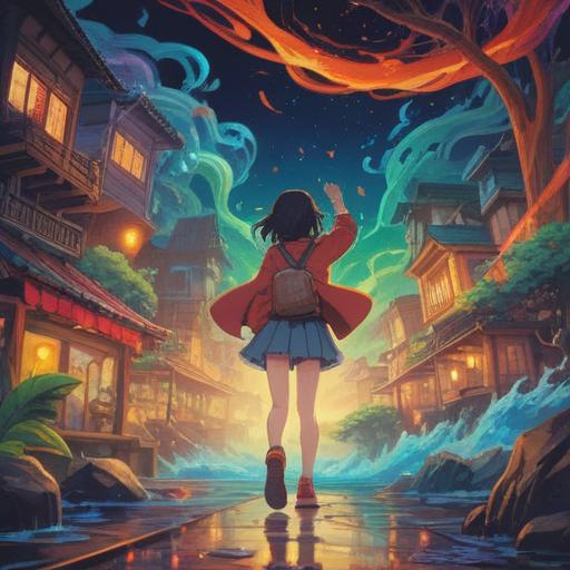 A whimsical scene depicting a person in a vibrant setting, surrounded by colorful, magical sound waves, attempting a lucky action such as tossing a coin with a hopeful expression, sparkles and light effects in the air, a sense of excitement and anticipation, playful and enchanting atmosphere, cartoonish style, vivid colors