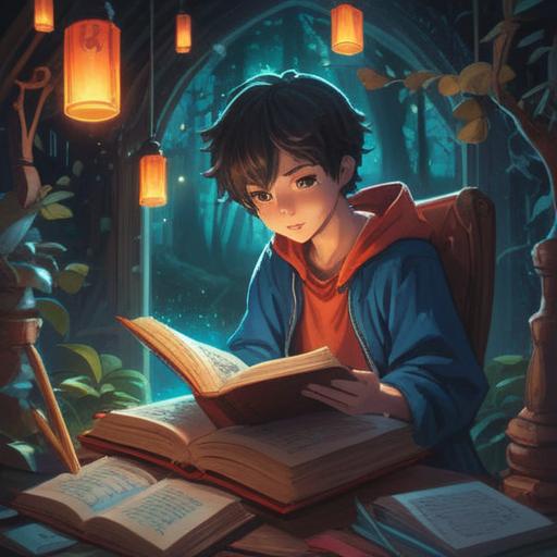 A serene illustration depicting an open book with glowing pages, surrounded by ethereal light, representing deep thoughts and introspection, a person sitting cross-legged nearby, meditative pose, nature-inspired setting with soft trees and gentle streams, calming color palette, inviting atmosphere, symbolic elements like keys and lanterns, 4k