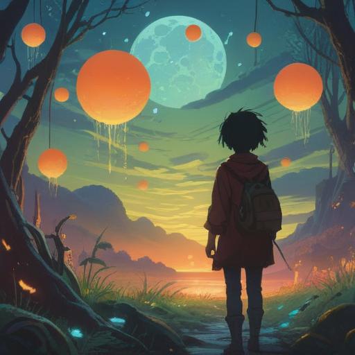 A mystical scene depicting a serene moment, glowing orbs floating in the air, vibrant natural surroundings, a silhouette of a person experiencing an enlightening moment, soft beams of light illuminating the path, symbols of positivity and hope appearing in the sky, lush greenery, calm water reflecting the light, enchanting atmosphere, 4k