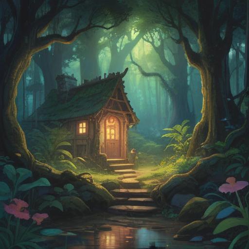 A serene and mystical landscape, ethereal light illuminating a path through a dark forest, symbolic elements representing fortune amidst misfortune, tranquil water reflecting hidden blessings, colorful spirits or auras softly floating, intricate details of nature, harmonious balance between light and shadow, 4k