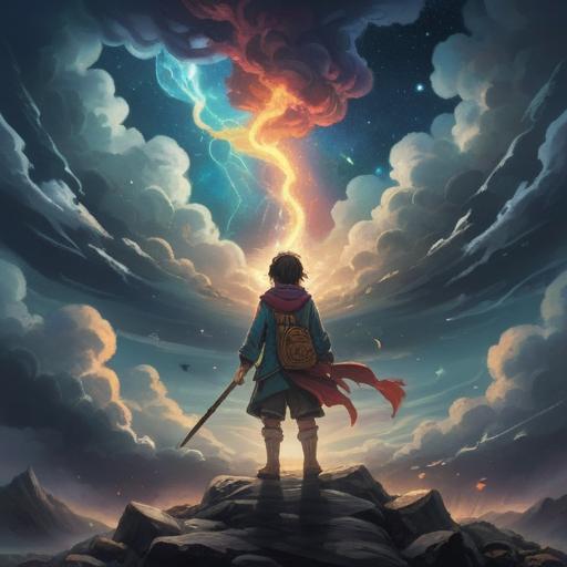 A thought-provoking illustration of spiritual signs amidst adversity, celestial symbols in a stormy sky, a figure seeking guidance, illuminated by ethereal light, surrounded by nature’s resilience, deep colors and intricate details, emotional and reflective atmosphere, 4k