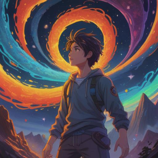 A serene and mystical illustration depicting a person surrounded by a swirl of colorful cosmic energy, symbolizing spiritual growth despite hardships, ethereal light illuminating their path, soft glows and vivid colors, enchanting backdrop of stars and galaxies, harmonious blends of emotions, emphasizing resilience and transformation, 4k