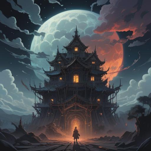 A profound illustration representing the continuous cycle of misfortune, symbols of hardship intertwined with spiritual elements, imagery of dark clouds overshadowing a person, a path illuminated by faint light, contrasting emotions captured in facial expressions, ethereal presence, interconnectedness of struggles and growth, reflective atmosphere, 4k