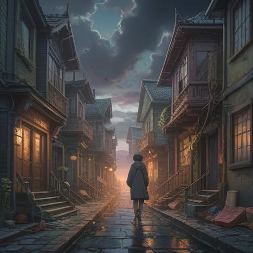 A spiritual representation of a series of unfortunate events, cloudy skies symbolizing despair, broken paths leading to nowhere, a shadowy figure contemplating life's struggles, ethereal light breaking through darkness, deep emotional undertones, surreal elements reflecting inner turmoil, 4k