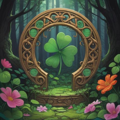 A collection of lucky items symbolizing overcoming tough times, a four-leaf clover, a horseshoe, and a lucky coin, arranged on a wooden table, soft natural lighting, serene atmosphere, hints of hope and resilience, detailed texture of each item, 4k
