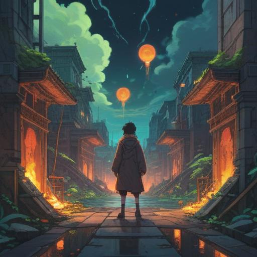 A mystical and serene scene depicting the concept of continuous misfortune as a spiritual sign of growth, a person standing at a crossroads under a starry night sky, surrounded by glowing ethereal symbols representing transformation and enlightenment, a gentle breeze rustling the leaves, soft lights illuminating the path ahead, evocative atmosphere, symbolism of hope and resilience, 4k