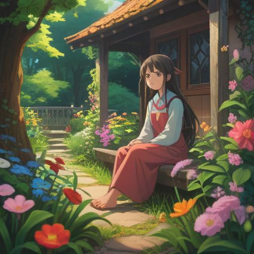 A serene and introspective scene, a person sitting quietly in a peaceful garden, surrounded by blooming flowers and gentle sunlight, a small stream flowing nearby, a sense of calm and clarity, an ethereal glow surrounding the individual, symbols of hope and renewal emerging from the surroundings, representing spiritual growth and understanding, vibrant colors, harmonious composition, 4k