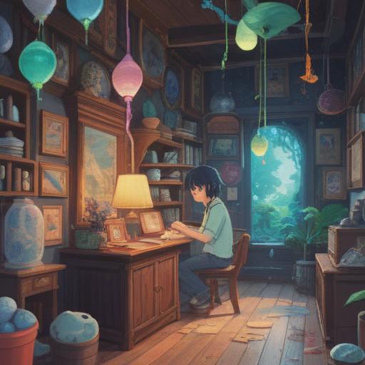 A comforting and whimsical illustration of a lucky charm for easing anxiety, featuring a serene setting, soft pastel colors, gentle light filtering through trees, a cozy nook with calming elements, a small lucky item on a table, inviting atmosphere, sense of peace and tranquility, 4k