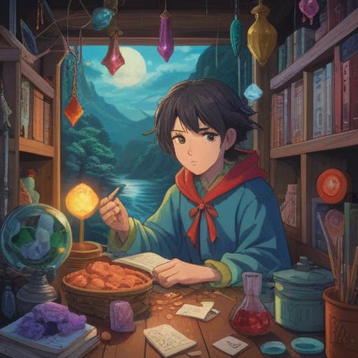 A whimsical illustration of a person surrounded by various lucky items to prevent illness, colorful charms such as vibrant crystals, traditional lucky talismans, and herbal remedies, depicting a bright and cheerful room filled with plants, sunlight streaming in, a feeling of wellness and positivity, uplifting atmosphere, 4k